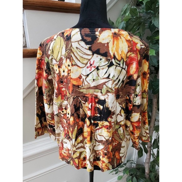 Choices Womens Multicolor Floral Long Sleeve Buttons Front Casual Jacket Size L - Picture 8 of 12